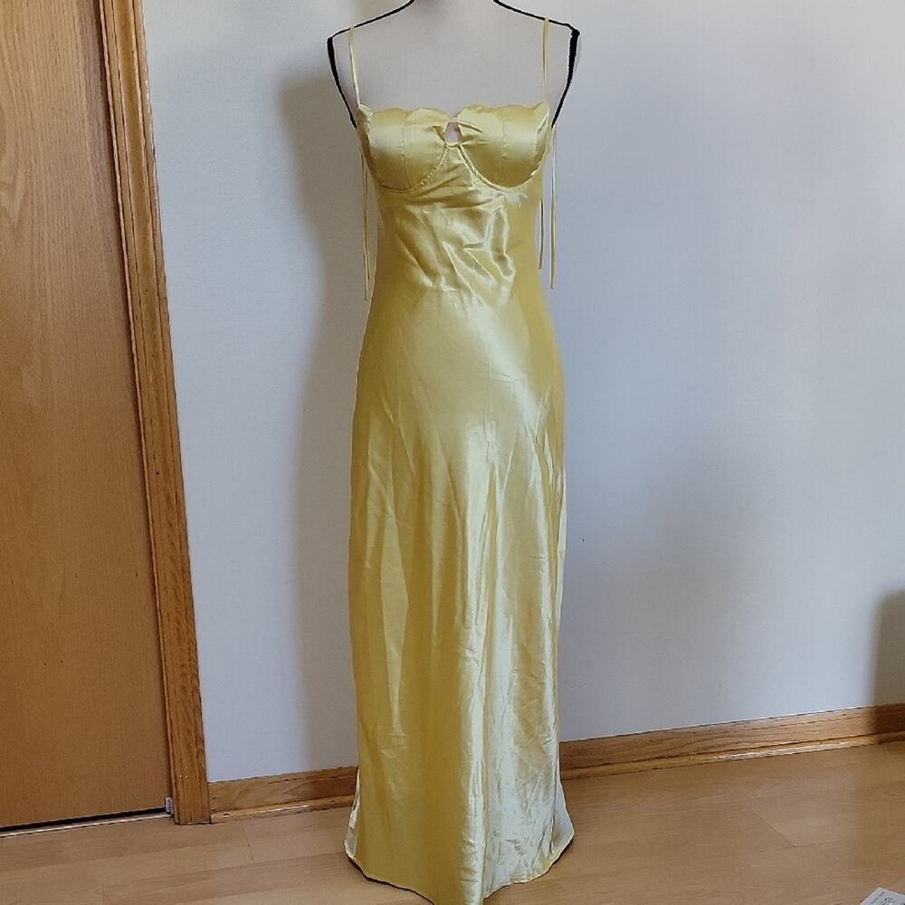 Thirty Thirty Satin Yellow Slip Dress Scalloped Sz Small